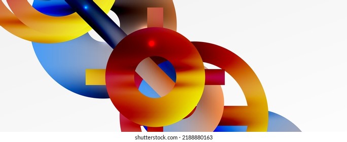 Minimal geometric abstract background. Shiny and glossy circle, line and round shapes design. Trendy techno business template for wallpaper, banner, background or landing