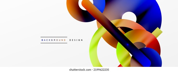 Minimal geometric abstract background. Shiny and glossy circle, line and round shapes design. Trendy techno business template for wallpaper, banner, background or landing