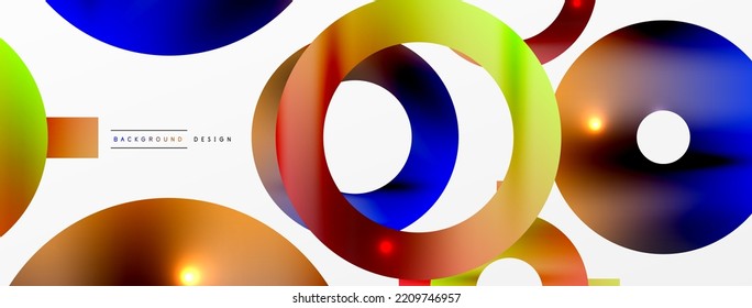 Minimal geometric abstract background. Shiny and glossy circle, line and round shapes design. Trendy techno business template for wallpaper, banner, background or landing