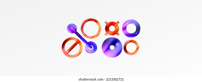 Minimal geometric abstract background. Shiny and glossy circle, line and round shapes design. Trendy techno business template for wallpaper, banner, background or landing