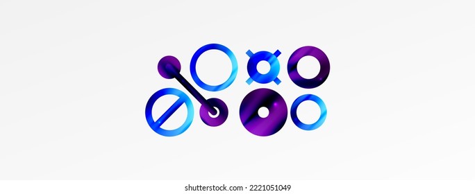 Minimal geometric abstract background. Shiny and glossy circle, line and round shapes design. Trendy techno business template for wallpaper, banner, background or landing