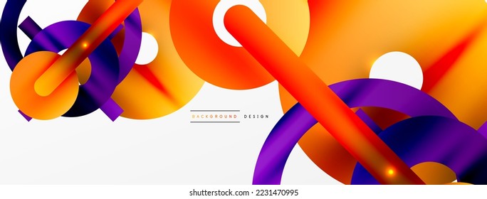 Minimal geometric abstract background. Shiny and glossy circle, line and round shapes design. Trendy techno business template for wallpaper, banner, background or landing