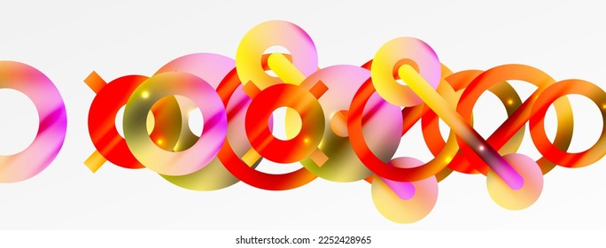 Fondo abstracto geométrico mínimo. Diseño de formas redondeadas, líneas y círculos brillantes. Plantilla de negocios de moda para tecno para papel de pared, banner, fondo o aterrizaje