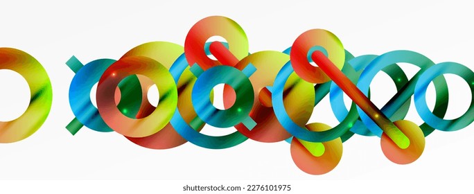 Minimal geometric abstract background. Shiny and glossy circle, line and round shapes design. Trendy techno business template for wallpaper, banner, background or landing