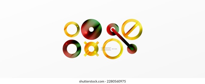 Minimal geometric abstract background. Shiny and glossy circle, line and round shapes design. Trendy techno business template for wallpaper, banner, background or landing