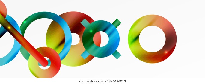 Minimal geometric abstract background. Shiny and glossy circle, line and round shapes design. Trendy techno business template for wallpaper, banner, background or landing