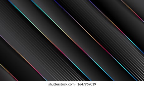 Minimal geometric abstract black background,paper effect. Futuristic design gradient with stripes.Vector illustrations