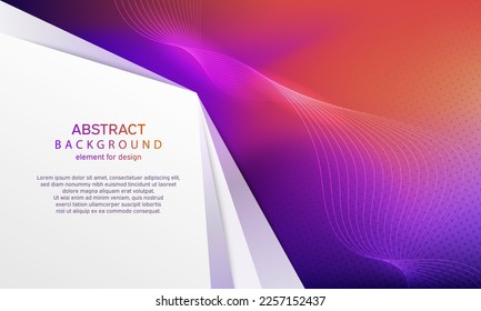 Minimal geometric abstract gradient background. Bright design texture. Colorful shiny wave with line. Curved wavy line. Dynamic shapes composition. Purple and Red. Pink and Orange. Vector illustration