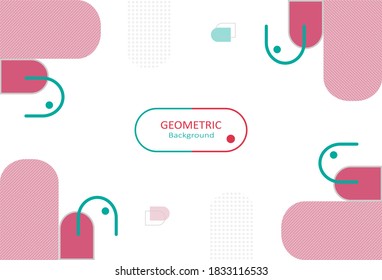 Minimal geometric abstract on white background. Element design with round shapes and decorate with lines and dots pattern. Copy space for text. Vector Illustration.