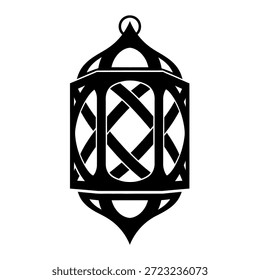 Logotipo de lanterna árabe geométrico mínimo inspirado em padrões de tecelagem tradicionais, projetado em silhueta preta em negrito com um estilo vetorial plano limpo para a marca islâmica moderna e os visuais do Ramadã