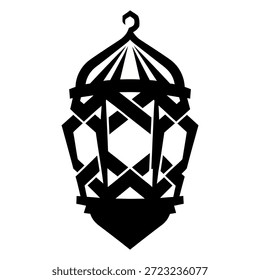Logotipo de linterna árabe geométrica mínima inspirada en los patrones de tejido tradicionales, diseñada en una atrevida silueta negra con un estilo de Vector plano limpio para la marca islámica moderna y las imágenes de Ramadán