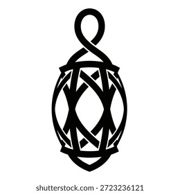 Minimal geometric Arabic lantern logo inspired by traditional weaving patterns, designed in bold black silhouette with a clean flat vector style for modern Islamic branding and Ramadan visuals