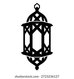 Logotipo de lanterna árabe geométrico mínimo inspirado em padrões de tecelagem tradicionais, projetado em silhueta preta em negrito com um estilo vetorial plano limpo para a marca islâmica moderna e os visuais do Ramadã