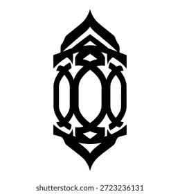 Minimal geometric Arabic lantern logo inspired by traditional weaving patterns, designed in bold black silhouette with a clean flat vector style for modern Islamic branding and Ramadan visuals