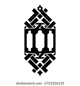 Logotipo de lanterna árabe geométrico mínimo inspirado em padrões de tecelagem tradicionais, projetado em silhueta preta em negrito com um estilo vetorial plano limpo para a marca islâmica moderna e os visuais do Ramadã