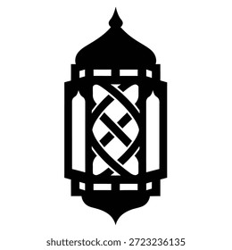 Logotipo de lanterna árabe geométrico mínimo inspirado em padrões de tecelagem tradicionais, projetado em silhueta preta em negrito com um estilo vetorial plano limpo para a marca islâmica moderna e os visuais do Ramadã