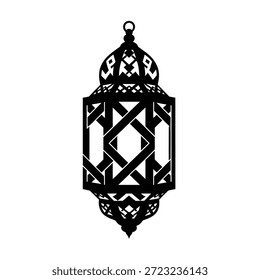 Logotipo de linterna árabe geométrica mínima inspirada en los patrones de tejido tradicionales, diseñada en una atrevida silueta negra con un estilo de Vector plano limpio para la marca islámica moderna y las imágenes de Ramadán