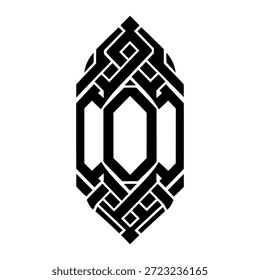 Minimal geometric Arabic lantern logo inspired by traditional weaving patterns, designed in bold black silhouette with a clean flat vector style for modern Islamic branding and Ramadan visuals