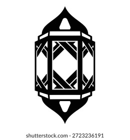 Logotipo de linterna árabe geométrica mínima inspirada en los patrones de tejido tradicionales, diseñada en una atrevida silueta negra con un estilo de Vector plano limpio para la marca islámica moderna y las imágenes de Ramadán