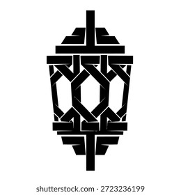 Logotipo de linterna árabe geométrica mínima inspirada en los patrones de tejido tradicionales, diseñada en una atrevida silueta negra con un estilo de Vector plano limpio para la marca islámica moderna y las imágenes de Ramadán