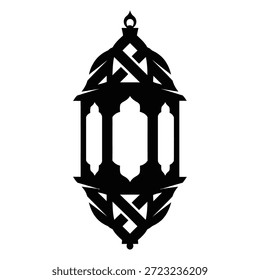 Logotipo de lanterna árabe geométrico mínimo inspirado em padrões de tecelagem tradicionais, projetado em silhueta preta em negrito com um estilo vetorial plano limpo para a marca islâmica moderna e os visuais do Ramadã