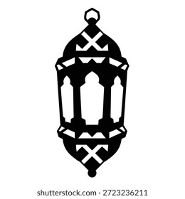Logotipo de lanterna árabe geométrico mínimo inspirado em padrões de tecelagem tradicionais, projetado em silhueta preta em negrito com um estilo vetorial plano limpo para a marca islâmica moderna e os visuais do Ramadã
