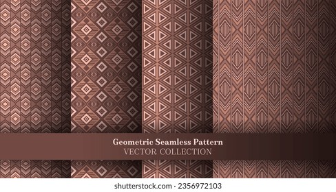 Paquete de ornamento sin fisuras con estilo geométrico mínimo. Patrones étnicos de tracería islámica. Colección de ornamentos de repetición de vector geométrico de zag de Argyle zig. Cubrir plantillas de fondo.