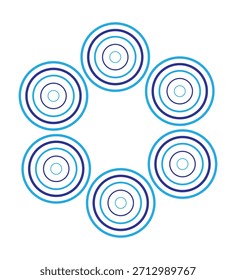 Minimal geometric arrangement of concentric circular shapes in blue tones forming a clean modern decorative motif