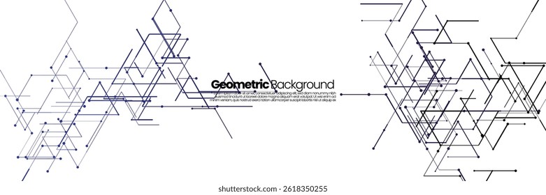 Minimal geometric background with abstract lines and dots forming complex network shapes.