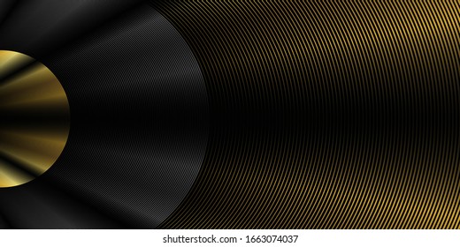 Minimal Geometric Background. Banner With Gold Texture Decoration On The Black Background. Black, Gold Cover Template, Geometric Shapes. Modern Minimal Banner. 