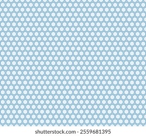 Minimal geometric background. Blue color on matching background. Hexagon mosaic composition. Hexagon shapes. Seamless design. Tileable vector illustration.