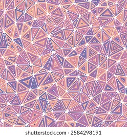 Minimal geometric background. Compact triangles size. Multiple repeated inner triangles. Multicolored style. Repeatable pattern. Awesome vector tiles. Seamless vector illustration.