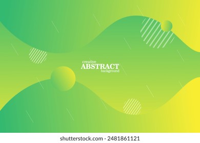Minimal geometric background. Composition of dynamic shapes with green and yellow colors. Vector illustration