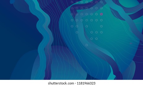 Minimal geometric background. Composition of smooth lines in a blue-green range. Vector illustration