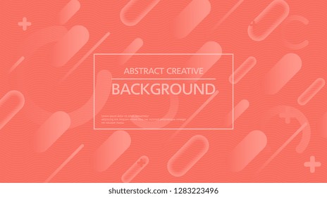 Minimal geometric background coral color dynamic shapes composition. Presentation template background.
