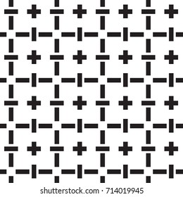 Minimal geometric background with crosses and dashes. Seamless vector pattern 