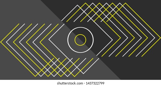 Minimal geometric background design with yellow, white cross lines and circles 