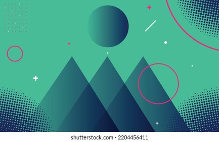 Fondo geométrico mínimo. Composición dinámica de formas azules con fondo verde.