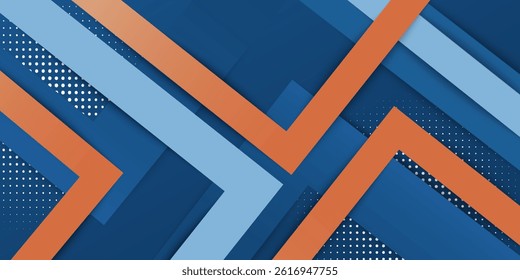 Minimal geometric background. Dynamic blue shapes composition with red lines.
