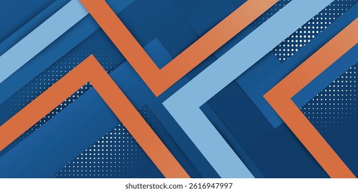 Minimal geometric background. Dynamic blue shapes composition with red lines.