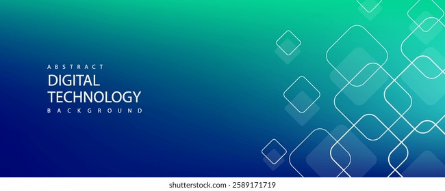 Minimal geometric background with dynamic shapes white lines. Abstract tech banner green blue background. Ideal for business presentation, broachers, banners, covers, posters, web header