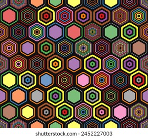 Minimal geometric background. Geometric elements of varied style and color. Hexagonal cells. Tileable pattern. Seamless background. Modern vector illustration.