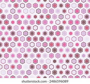 Minimal geometric background featuring hexagon bold mosaic cells with padding and inner solid cells in a vibrant color palette. Seamless pattern design.