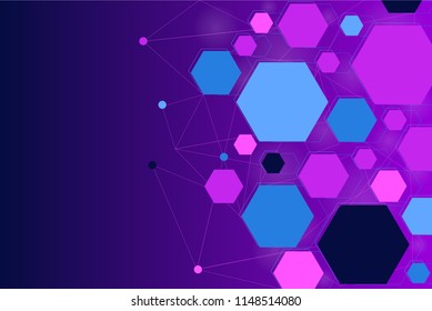 Minimal geometric background, gradient, blue, pink and purple colors. Futuristic design posters. Hexagonal ornament. Eps 10.