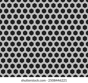 Minimal geometric background. Hexagon mosaic pattern with inner solid cells. Hexagon cells. Seamless tileable vector illustration.