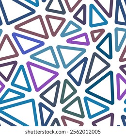 Minimal geometric background. Large triangle size. Multiple colors style. Rounded triangles outlined. Repeatable pattern. Corporate blue gradient. Modern vector tiles. Seamless vector illustration.