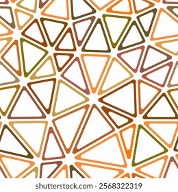 Minimal geometric background with large triangles in multiple colors. Rounded triangular cells outlined in a repeatable pattern. Stylish vector tiles with a golden horizon effect.