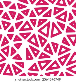 Minimal geometric background. Medium triangles size. Solid Color style. Rounded triangular cells outlined. Repeatable pattern. Pink Punch. Stylish vector tiles. Seamless vector illustration.