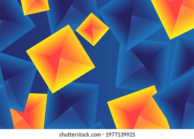 Minimal geometric background. Orange and blue elements with polygonal gradient. Dynamic shapes composition perfect for decoration presentation, brochure, catalog, poster, book, magazine etc.