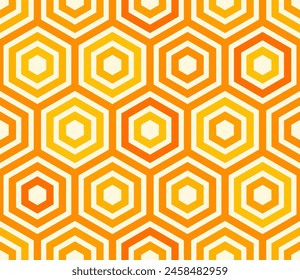 Minimal geometric background. Plain hexagon frames. Orange color tones. Large hexagons. Tileable pattern. Seamless vector illustration.